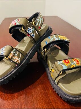 Olive Green Floral Embroidered Sandals
